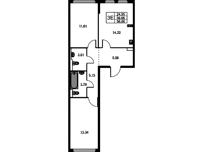 2-комнатная квартира 56.66 м², 1/11 эт., ЖК «Новое Колпино»